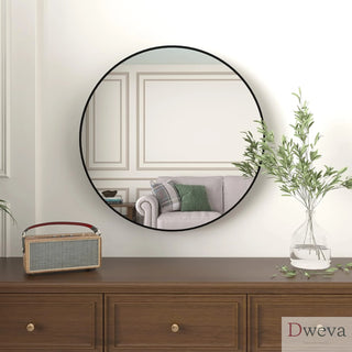 36 Inch Black Metal Framed Round Bathrrom Mirror for Wall.(W2203134079) Dweva