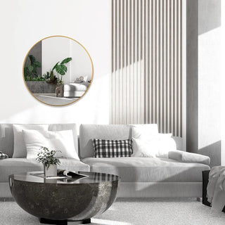 36 Inch Gold Metal Framed Round Bathrrom Mirror for Wall.(W2203134082) Dweva