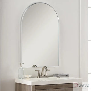 24x36 Inch Silver Metal Framed Arched Bathrrom Mirror for Wall.(W2203134098) Dweva