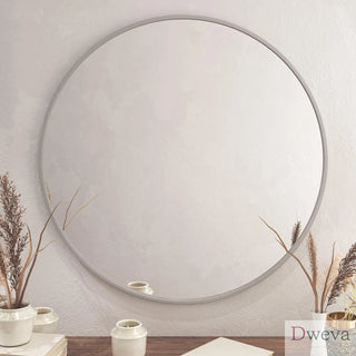 36 Inch Silver Metal Framed Round Bathrrom Mirror for Wall.(W2203134961) Dweva