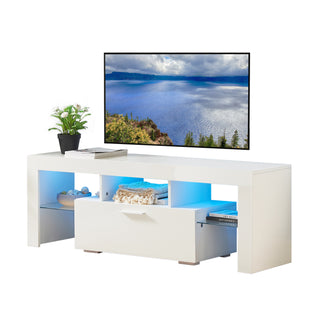 Fashion TV stand TV cabinet,Entertainment Center,TV station TV console,media console,with LEDlight belt,light belt remote control,toughenedglassshelf,metal handle,Canbeplaced in the living room,bedroom,white