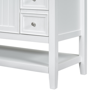 36" Bathroom Vanity with Sink, One Cabinet and Three Drawers, Solid Wood and MDF Board, White (Old Sku:SY999505AAK-6)
