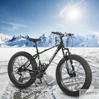 S26109 Elecony 26 Inch Fat Tire Bike Adult/Youth Full Shimano 21 Speed Mountain Bike, Dual Disc Brake, High-Carbon Steel Frame, Front Suspension, Mountain Trail Bike, Urban Commuter City Bicycle Dweva