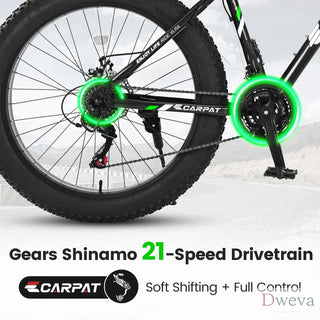 S26109 Elecony 26 Inch Fat Tire Bike Adult/Youth Full Shimano 21 Speed Mountain Bike, Dual Disc Brake, High-Carbon Steel Frame, Front Suspension, Mountain Trail Bike, Urban Commuter City Bicycle Dweva