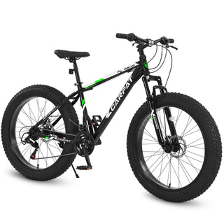 S26109 Elecony 26 Inch Fat Tire Bike Adult/Youth Full Shimano 21 Speed Mountain Bike, Dual Disc Brake, High-Carbon Steel Frame, Front Suspension, Mountain Trail Bike, Urban Commuter City Bicycle Dweva