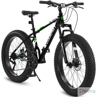 S26109 Elecony 26 Inch Fat Tire Bike Adult/Youth Full Shimano 21 Speed Mountain Bike, Dual Disc Brake, High-Carbon Steel Frame, Front Suspension, Mountain Trail Bike, Urban Commuter City Bicycle Dweva