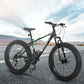 S26109 Elecony 26 Inch Fat Tire Bike Adult/Youth Full Shimano 21 Speed Mountain Bike, Dual Disc Brake, High-Carbon Steel Frame, Front Suspension, Mountain Trail Bike, Urban Commuter City Bicycle Dweva