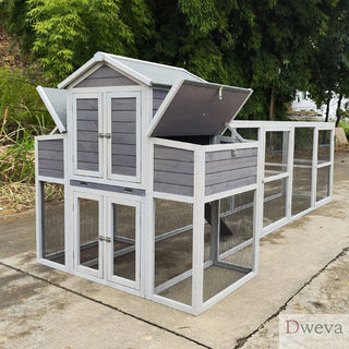 150" Extra Large Chicken Coop – Outdoor Wooden Hen House with Black Rust-Proof Metal Wire, 2 Nesting Boxes, 5 Perches for Poultry, Secure and Durable Chicken Cage Dweva