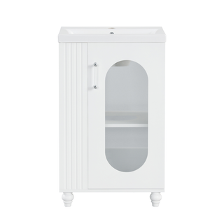 20" Bathroom Vanity with Sink, Bathroom Vanity Cabinet with Two-tier Shelf, Adjustable Shelf, Solid Wood and MDF, White(Old Sku:WF322518AAK)