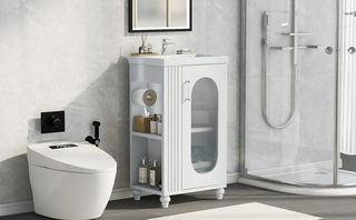 20" Bathroom Vanity with Sink, Bathroom Vanity Cabinet with Two-tier Shelf, Adjustable Shelf, Solid Wood and MDF, White(Old Sku:WF322518AAK)