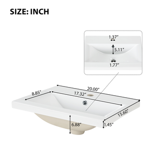 20" Bathroom Vanity with Sink, Bathroom Vanity Cabinet with Two-tier Shelf, Adjustable Shelf, Solid Wood and MDF, White(Old Sku:WF322518AAK)