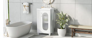 20" Bathroom Vanity with Sink, Bathroom Vanity Cabinet with Two-tier Shelf, Adjustable Shelf, Solid Wood and MDF, White(Old Sku:WF322518AAK)