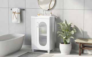 20" Bathroom Vanity with Sink, Bathroom Vanity Cabinet with Two-tier Shelf, Adjustable Shelf, Solid Wood and MDF, White(Old Sku:WF322518AAK)