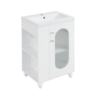 20" Bathroom Vanity with Sink, Bathroom Vanity Cabinet with Two-tier Shelf, Adjustable Shelf, Solid Wood and MDF, White(Old Sku:WF322518AAK)
