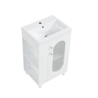 20" Bathroom Vanity with Sink, Bathroom Vanity Cabinet with Two-tier Shelf, Adjustable Shelf, Solid Wood and MDF, White(Old Sku:WF322518AAK)