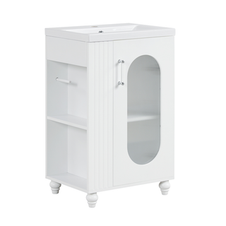20" Bathroom Vanity with Sink, Bathroom Vanity Cabinet with Two-tier Shelf, Adjustable Shelf, Solid Wood and MDF, White(Old Sku:WF322518AAK)