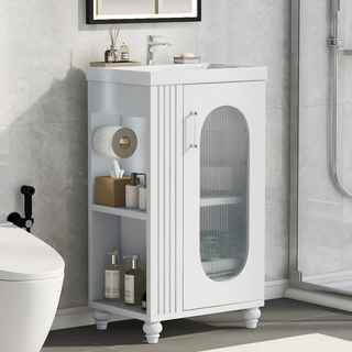 20" Bathroom Vanity with Sink, Bathroom Vanity Cabinet with Two-tier Shelf, Adjustable Shelf, Solid Wood and MDF, White(Old Sku:WF322518AAK)