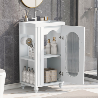 20" Bathroom Vanity with Sink, Bathroom Vanity Cabinet with Two-tier Shelf, Adjustable Shelf, Solid Wood and MDF, White(Old Sku:WF322518AAK)