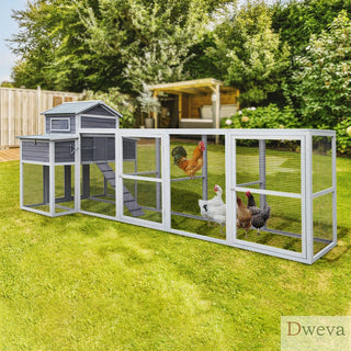 150" Extra Large Chicken Coop – Outdoor Wooden Hen House with Black Rust-Proof Metal Wire, 2 Nesting Boxes, 5 Perches for Poultry, Secure and Durable Chicken Cage Dweva