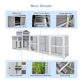 150" Extra Large Chicken Coop – Outdoor Wooden Hen House with Black Rust-Proof Metal Wire, 2 Nesting Boxes, 5 Perches for Poultry, Secure and Durable Chicken Cage Dweva