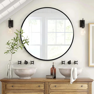 42 Inch Black Metal Framed Round Bathrrom Mirror for Wall.(W2203P156441) Dweva