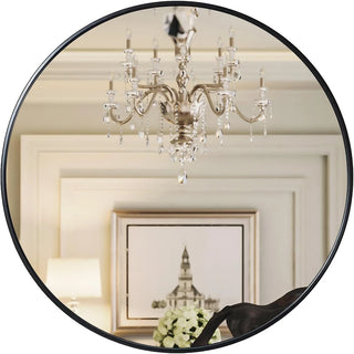 42 Inch Black Metal Framed Round Bathrrom Mirror for Wall.(W2203P156441) Dweva