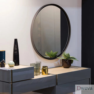 30 Inch Black Metal Framed Round Bathrrom Mirror for Wall.(W2203P182013) Dweva