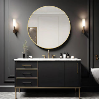 42 Inch Gold Metal Framed Round Bathrrom Mirror for Wall.(W2203P156444) Dweva