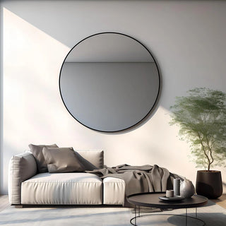 42 Inch Black Metal Framed Round Bathrrom Mirror for Wall.(W2203P156441) Dweva