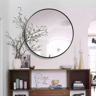 30 Inch Black Metal Framed Round Bathrrom Mirror for Wall.(W2203P182013) Dweva