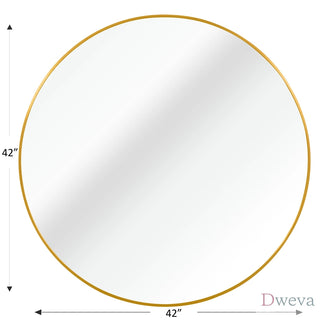 42 Inch Gold Metal Framed Round Bathrrom Mirror for Wall.(W2203P156444) Dweva