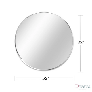 32 Inch Silver Metal Framed Round Bathrrom Mirror for Wall.(W2203134063) Dweva