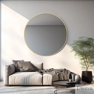 42 Inch Gold Metal Framed Round Bathrrom Mirror for Wall.(W2203P156444) Dweva