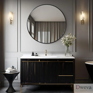 42 Inch Black Metal Framed Round Bathrrom Mirror for Wall.(W2203P156441) Dweva