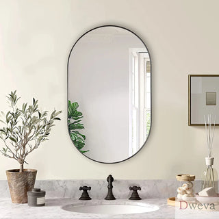 Black 20 x 33 Inch Metal Oval Mirror Dweva