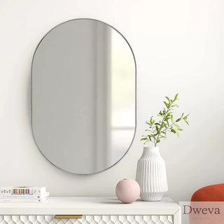 Silver 20 x 28 Inch Metal Oval Mirror Dweva