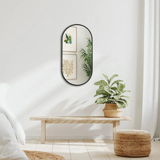 Black 20 x 33 Inch Metal Oval Mirror Dweva