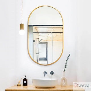 Gold 20 x 33 Inch Metal Oval Mirror Dweva