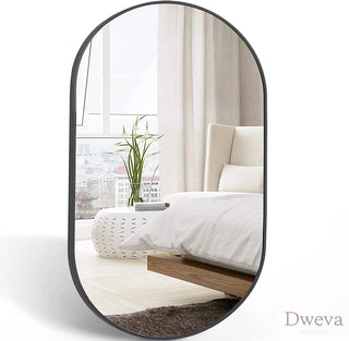 Black 20 x 28 Inch Metal Oval Mirror Dweva