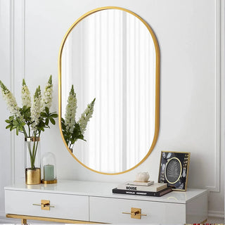 Gold 20 x 28 Inch Metal Oval Mirror Dweva