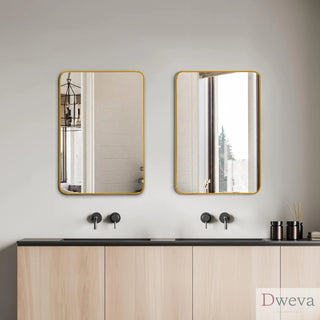 24x32 Inch Gold Metal Framed Rectangular Bathrrom Mirror for Wall.(W2203P183130) Dweva