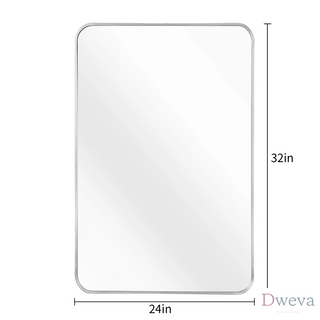 24x32 Inch Silver Metal Framed Rectangular Bathrrom Mirror for Wall.(W2203P183132) Dweva
