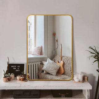 24x32 Inch Gold Metal Framed Rectangular Bathrrom Mirror for Wall.(W2203P183130) Dweva