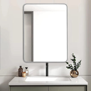 24x32 Inch Silver Metal Framed Rectangular Bathrrom Mirror for Wall.(W2203P183132) Dweva