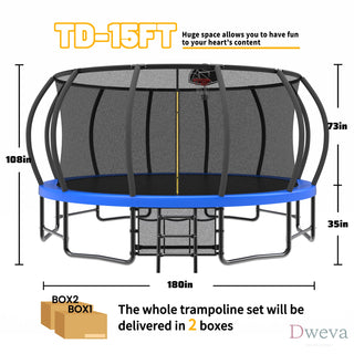 15FT Trampoline with Basketball Hoop - Recreational Trampolines with Ladder ,Shoe Bag and Galvanized Anti-Rust Coating Dweva