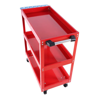 Tool Cart on Wheels, 3 Tier Rolling Mechanic Tool Cart, Heavy Duty Steel Utility Cart w/Lockable Wheels, 450 LBS Capacity Industrial Service Cart for Garage, Warehouse, Workshop (Bright Red) Dweva