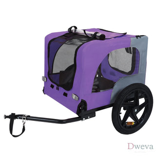 Outdoor Heavy Duty Collapsible Pet Bike Trailer with 16-Inch All-Terrain Wheels & Universal Hitch – Foldable Dog/Cargo Carrier Cart for Bicycles, purple Dweva