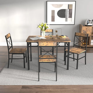 Dining Table Set for 4, Wood Kitchen Table with Chairs Dinning Table Set for Kitchen & Dining Room, Compact Dining Set for Small Spaces, Rustic Brown Dweva