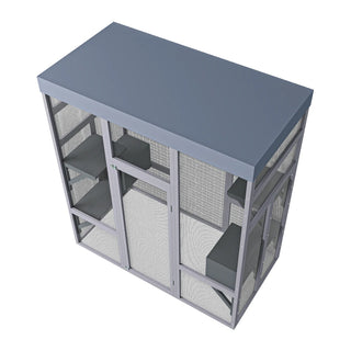 62.6" Wooden Outdoor Catio for Cats, Large Cat Enclosure with Waterproof Roof, 2 Napping House, Platforms & Rust-Proof Wire – Secure Pet Cage for Backyard or Patio Dweva