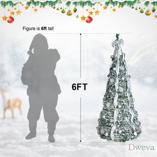 6FT Flocked Pop-Up Christmas Tree with 150 Warm White UL Lights – Pre-Decorated with Ornaments, Snowflakes, Ribbons & Large Bow – Easy Assembly & Space-Saving Holiday Décor Dweva